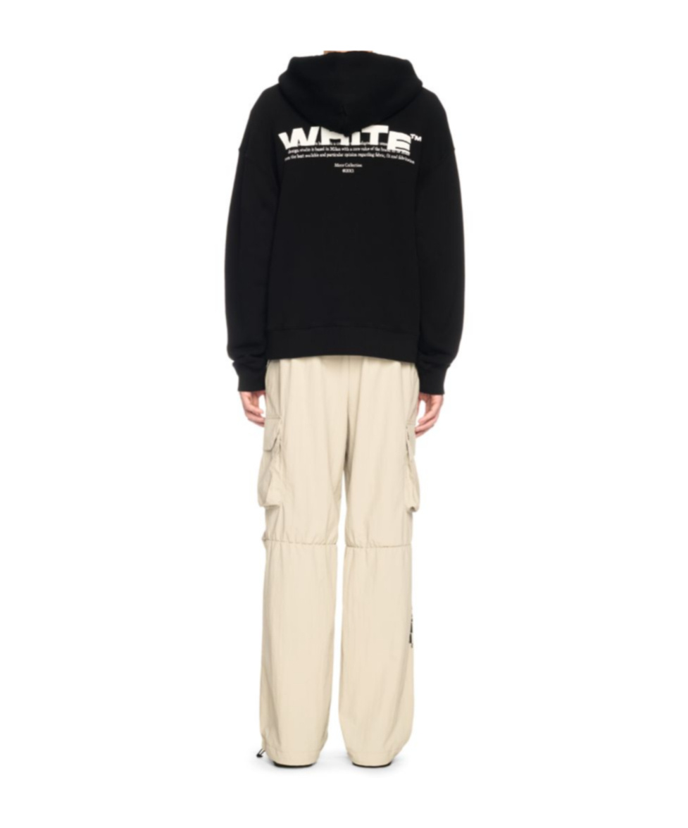 Off-white Drawstring Hooded Sweater With Pouch Pocket And Logo Prints In Black