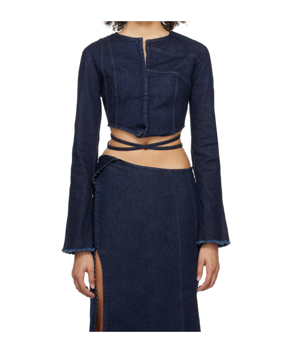 Jade Cropper Hook-eye Denim Long Sleeve T-shirt In Blue
