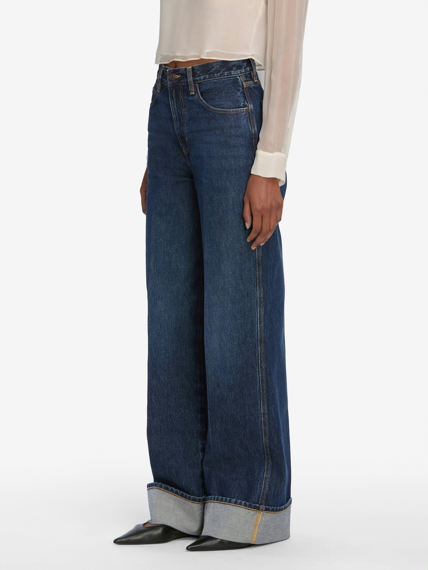 Frame The Cuffed Wide High-rise Wide-leg Jeans In Blue