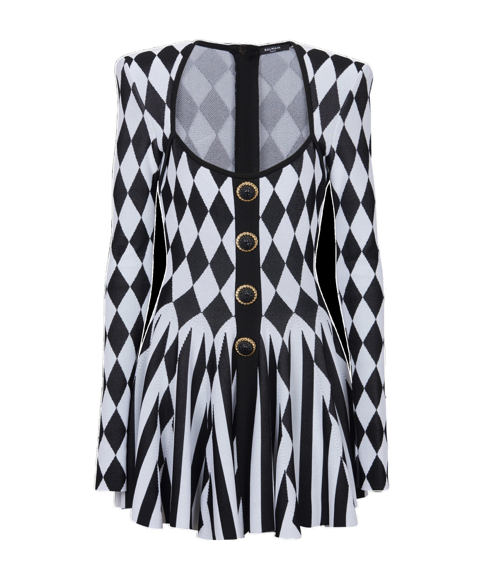 Balmain Diamond-intarsia Knitted Mini Dress In Black