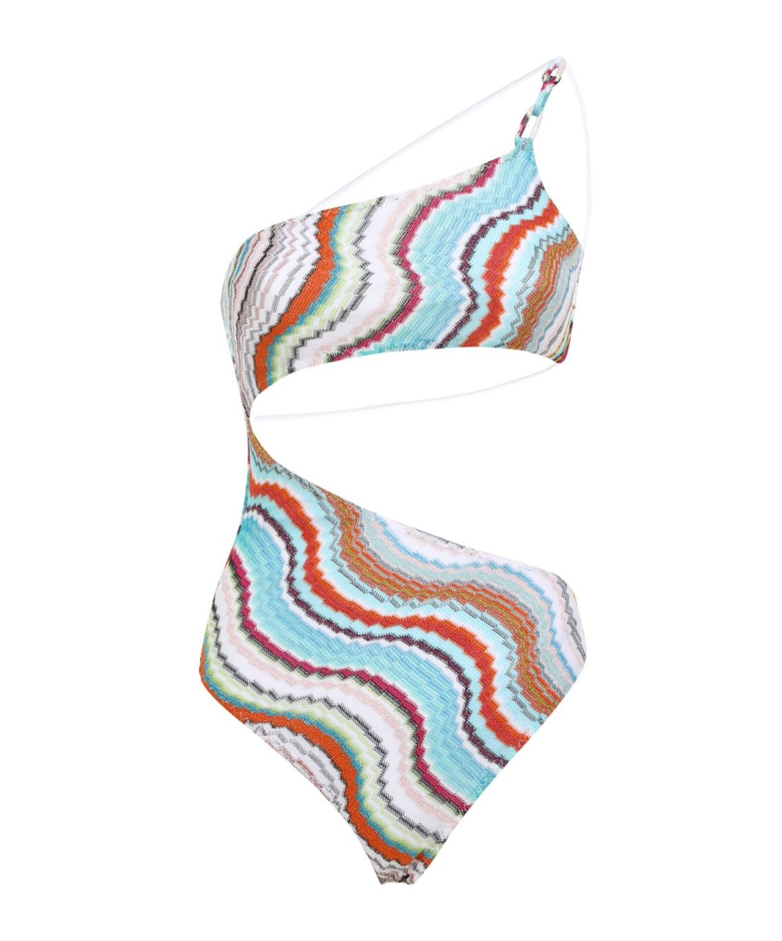 Missoni Multicolor Wave Asymmetric Cutout One-piece Swimsuit In White