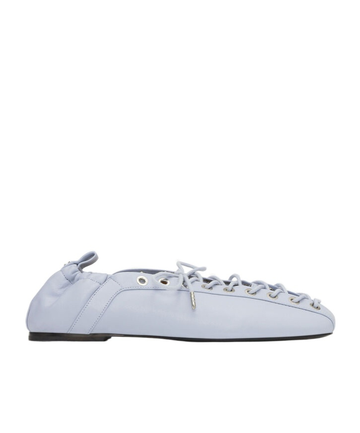 Ganni Light Blue Lace-up Ballerinas In White