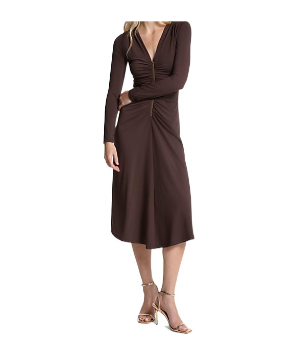 Michael Michael Kors Ruched Stretch Matte Jersey Dress In Brown