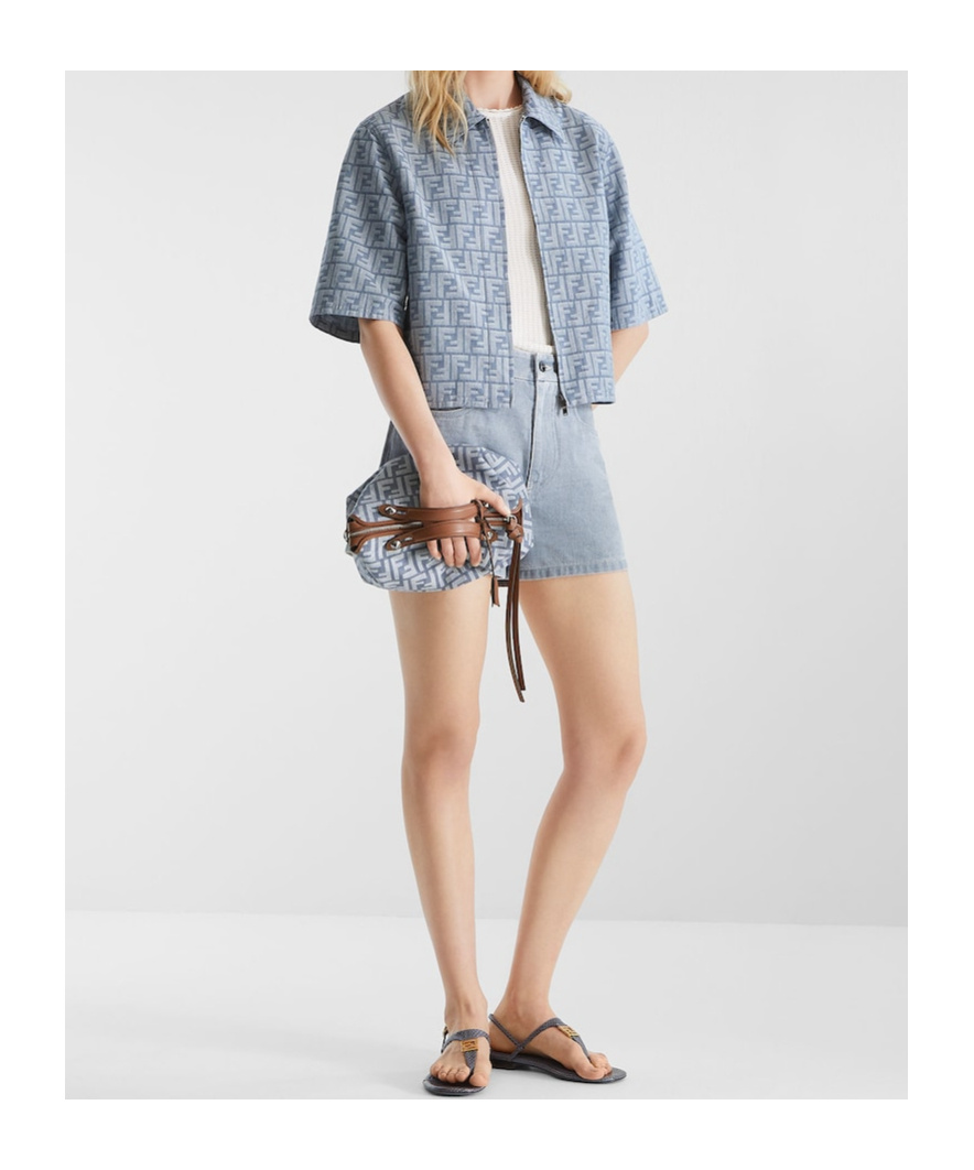 Fendi Blue Ff Chambray Jacket In Blue