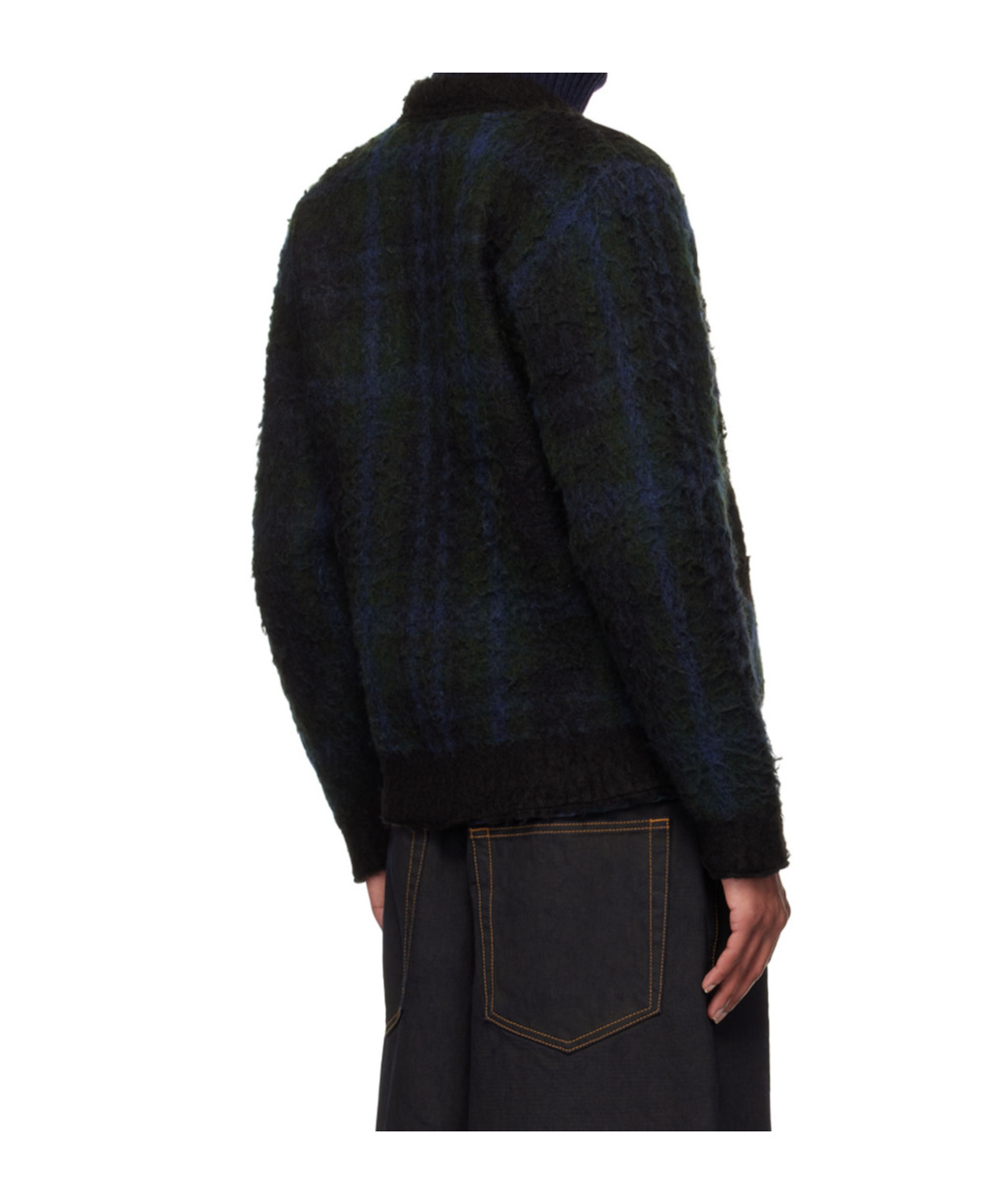 Sacai Long-sleeved Plaid Cardigan In Black