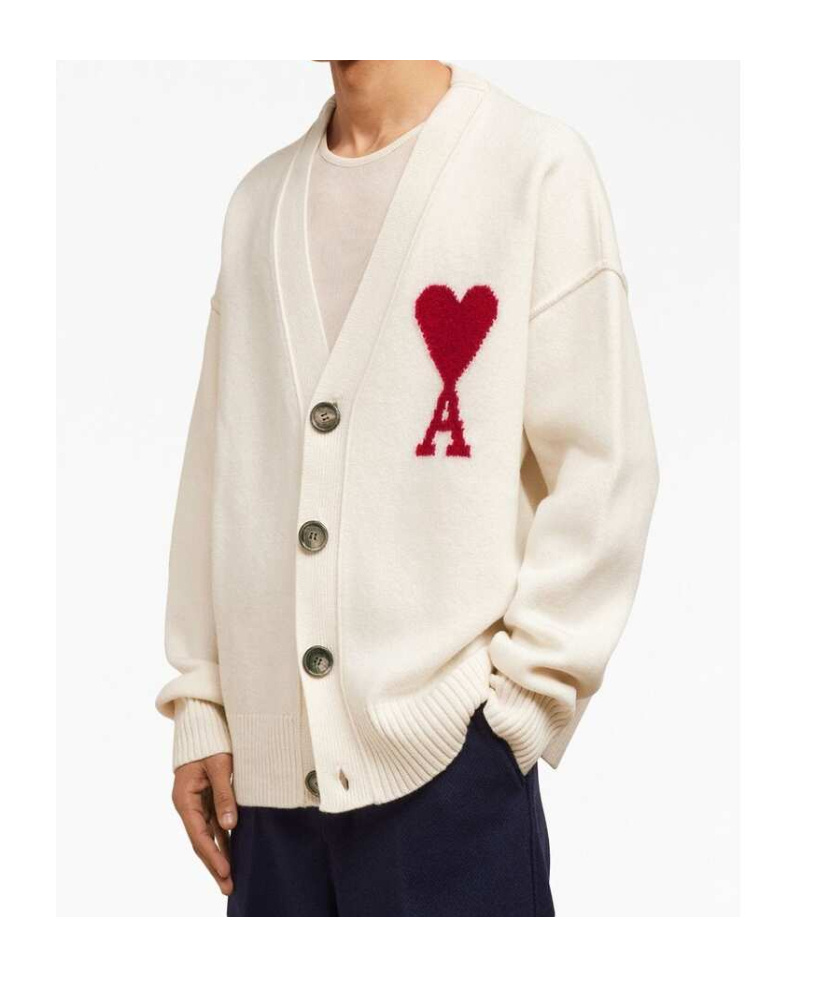 Shop Ami Alexandre Mattiussi Ami Paris V-neck Knitted Buttoned Cardigan In White