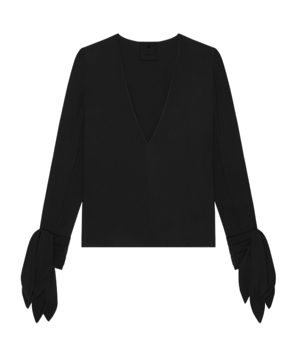 Givenchy Blouse With Bows In Crepe And 4g Embroidery In Black