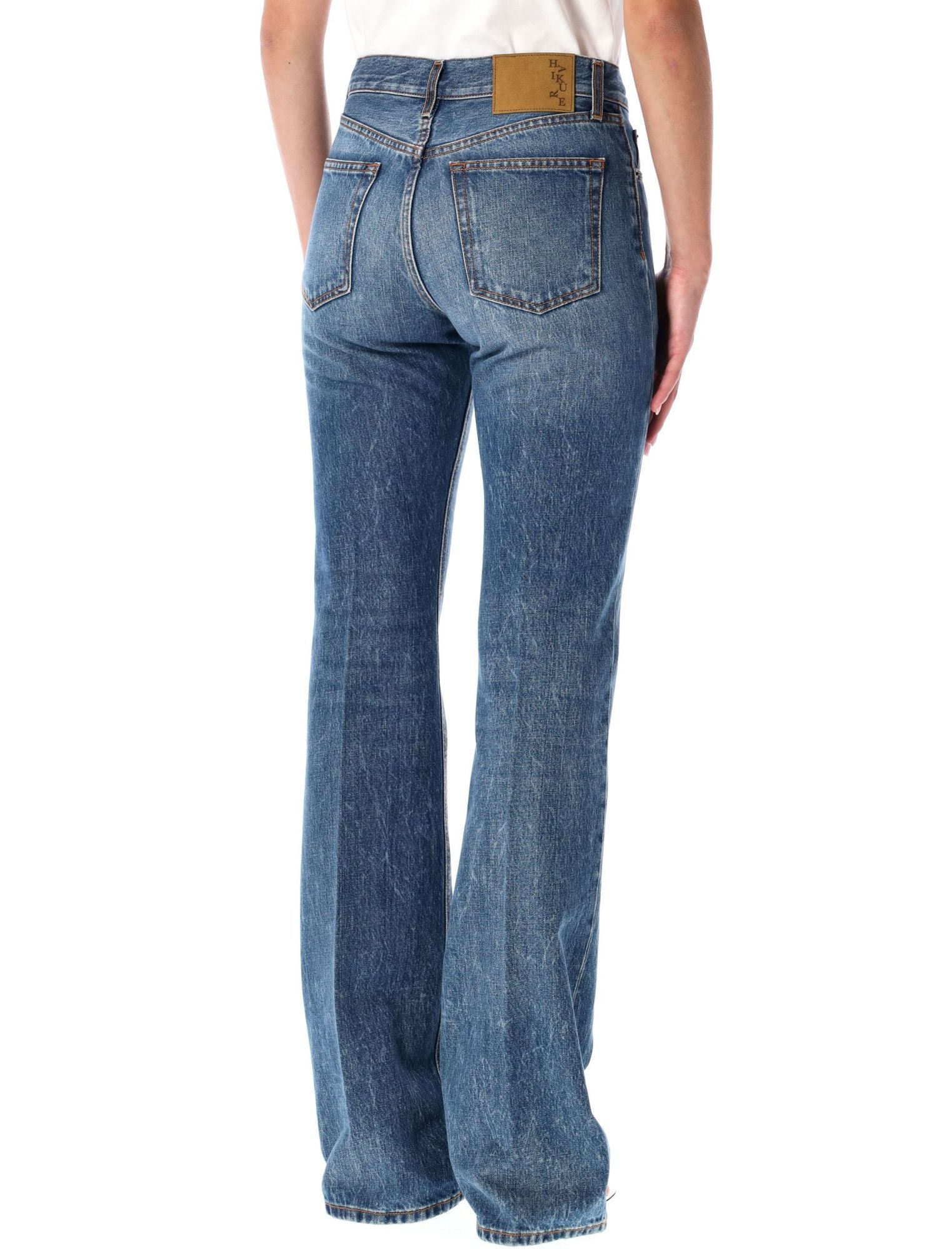 Haikure Flora Flared Authentic Dark Blue Wash Jeans In Blue