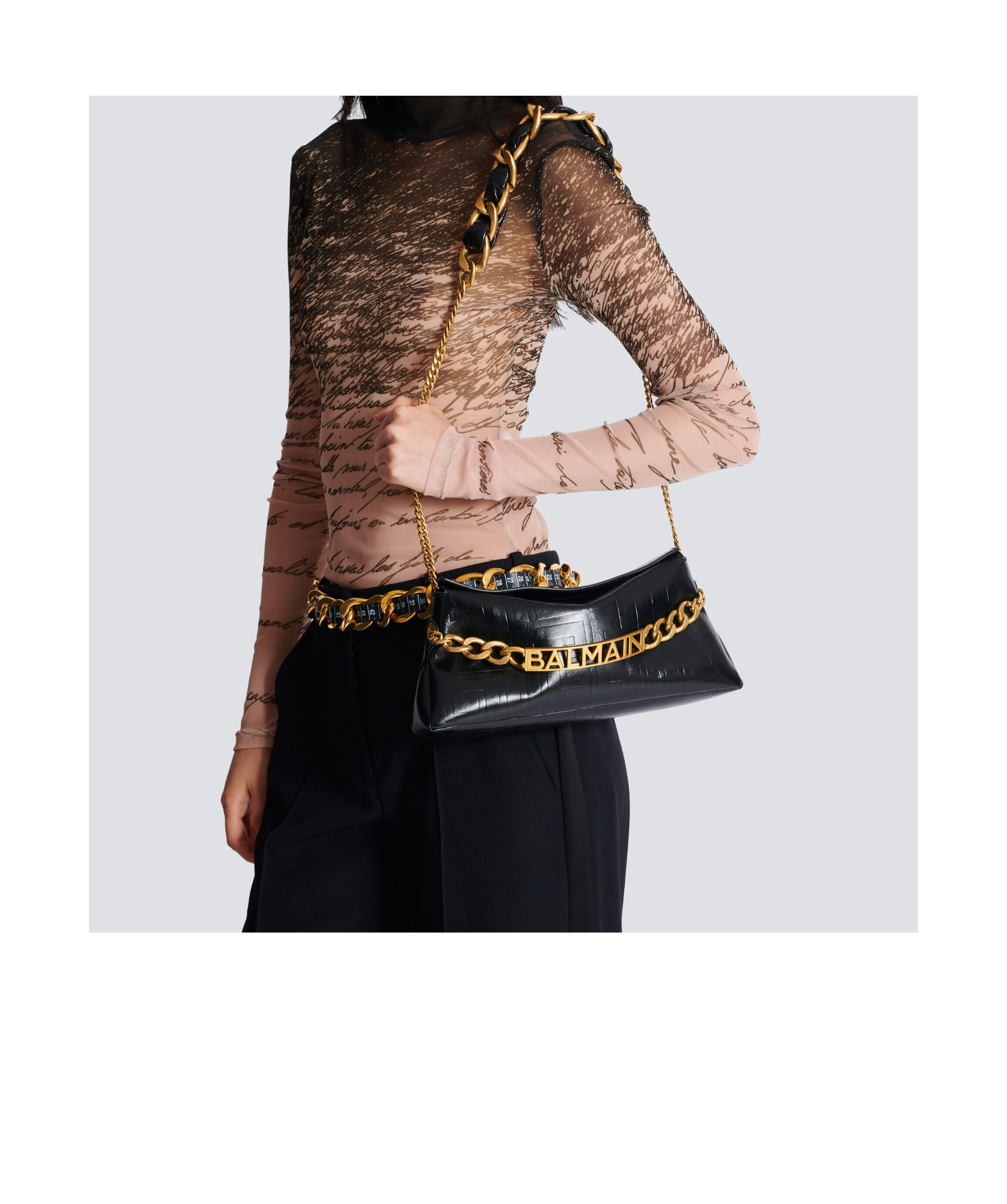 BALMAIN 1945 SOFT CLUTCH IN CRINKLED CALFSKIN LEATHER