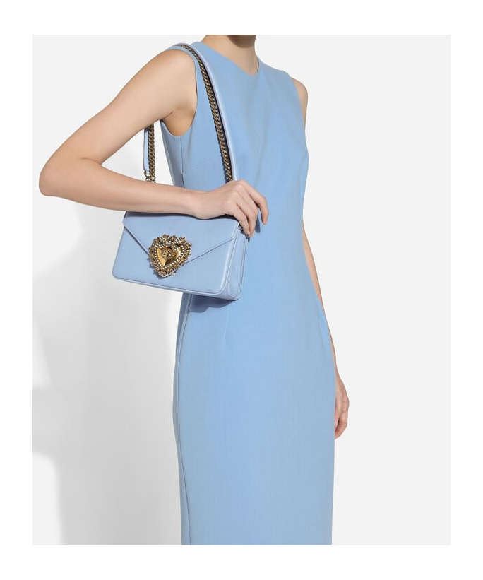 Dolce & Gabbana Medium Devotion Leather Crossbody Bag In Blue