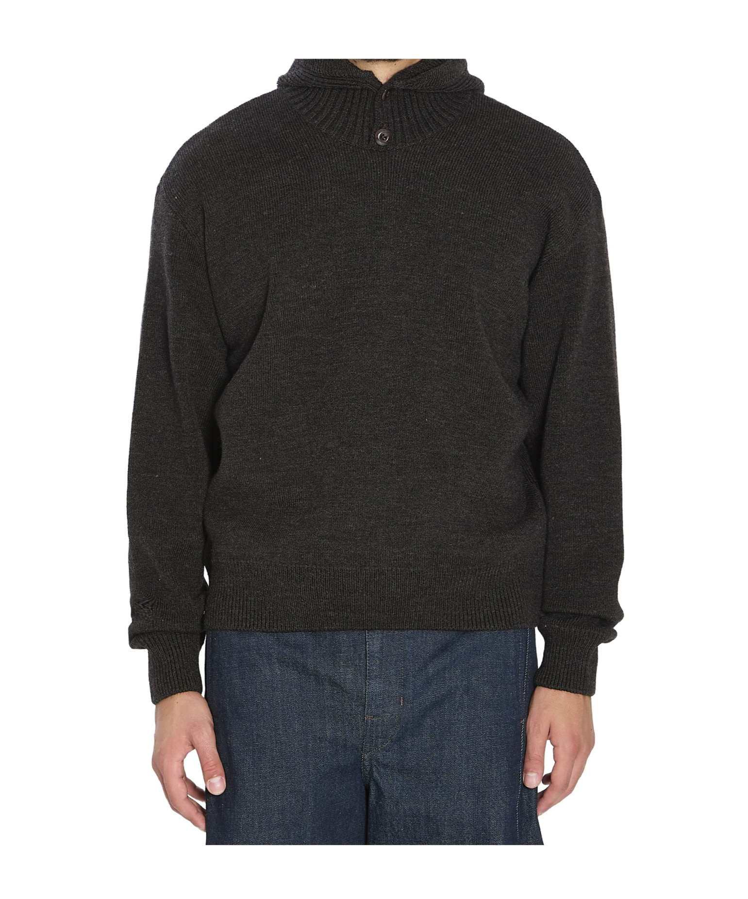 Lemaire Alpaca Wool Hooded Buttoned Sweater In Black