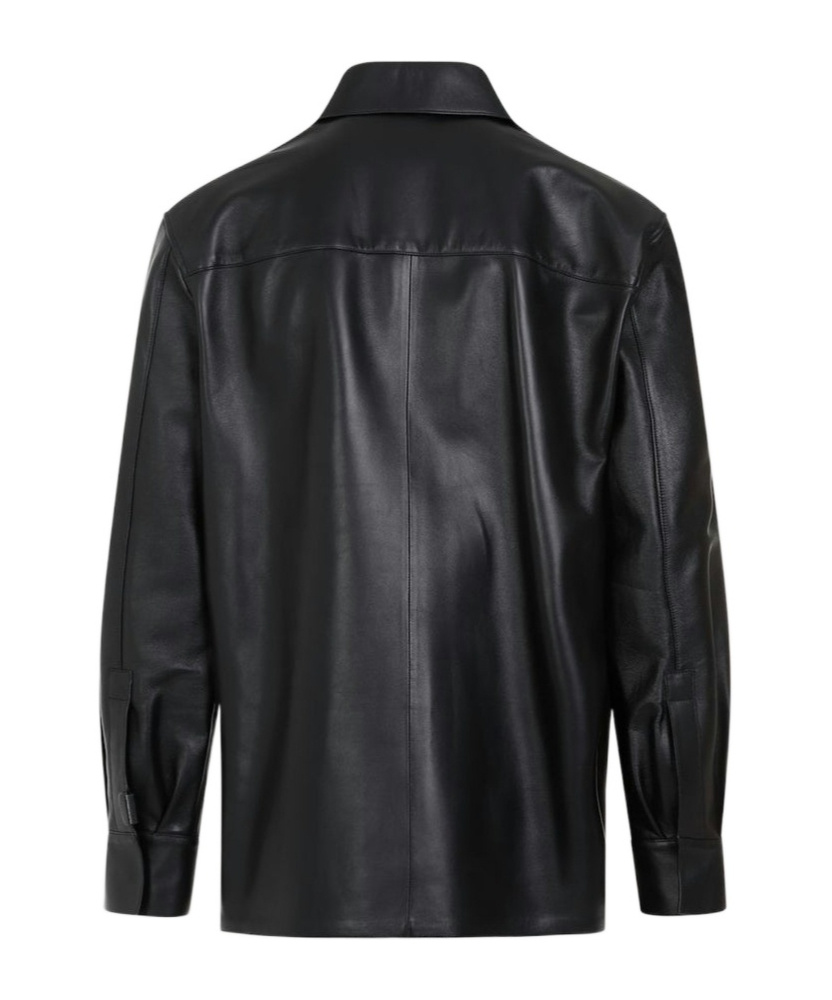Loewe Anagram Leather Zip-up Overshirt In Black