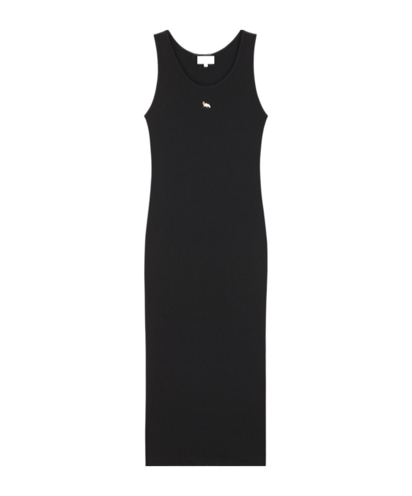 Maison Kitsuné Black Baby Fox Ribbed Tank Midi Dress In Black