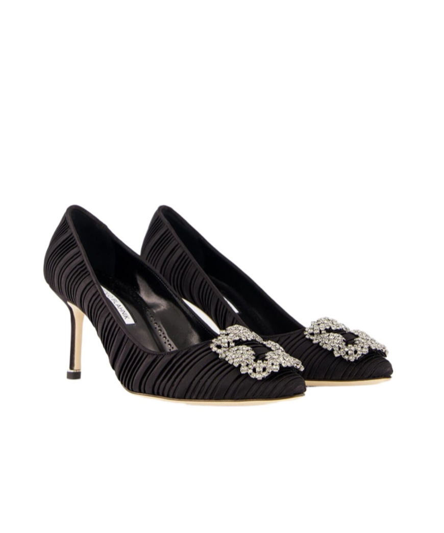 Manolo Blahnik Hangisi 50 Fmc Crystal-embellished Satin Pumps In Black