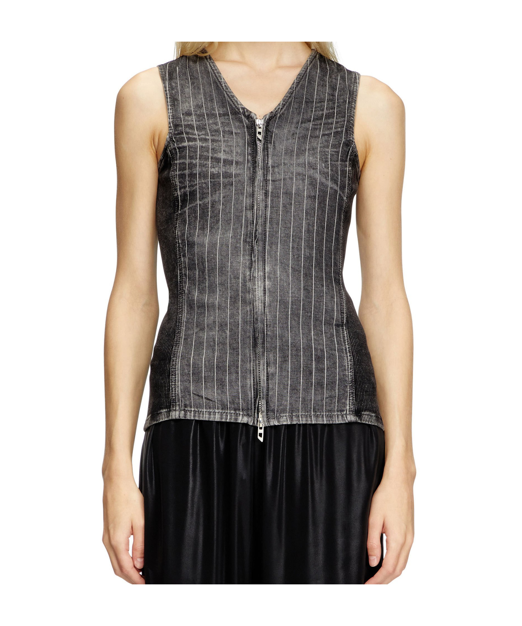 Diesel Zipped Top In Denim And Corduroy In Black