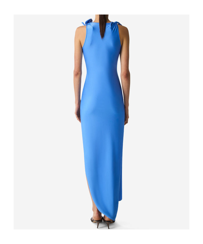 Coperni Womens Blue Sapphire Floral-embellished Asymmetric Stretch-jersey Maxi Dress In Blue