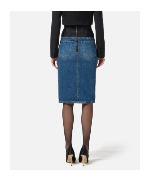 Elisabetta Franchi Denim And Neoprene Skirt In Blue