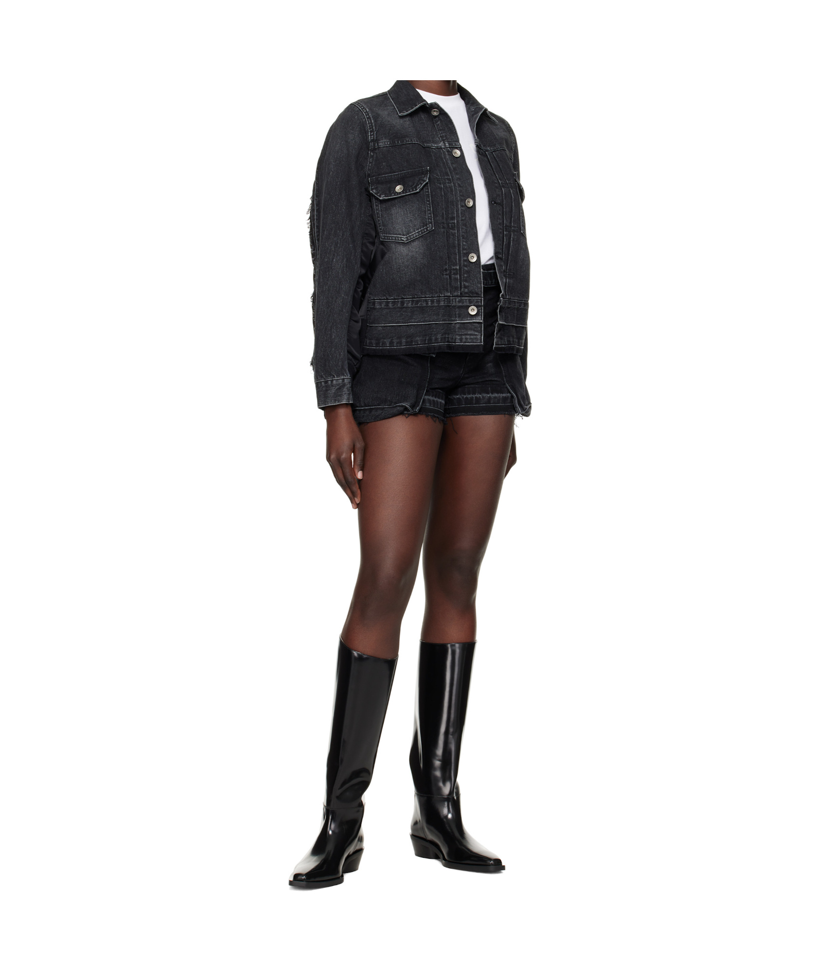 Sacai Black Belted Denim Shorts In Black