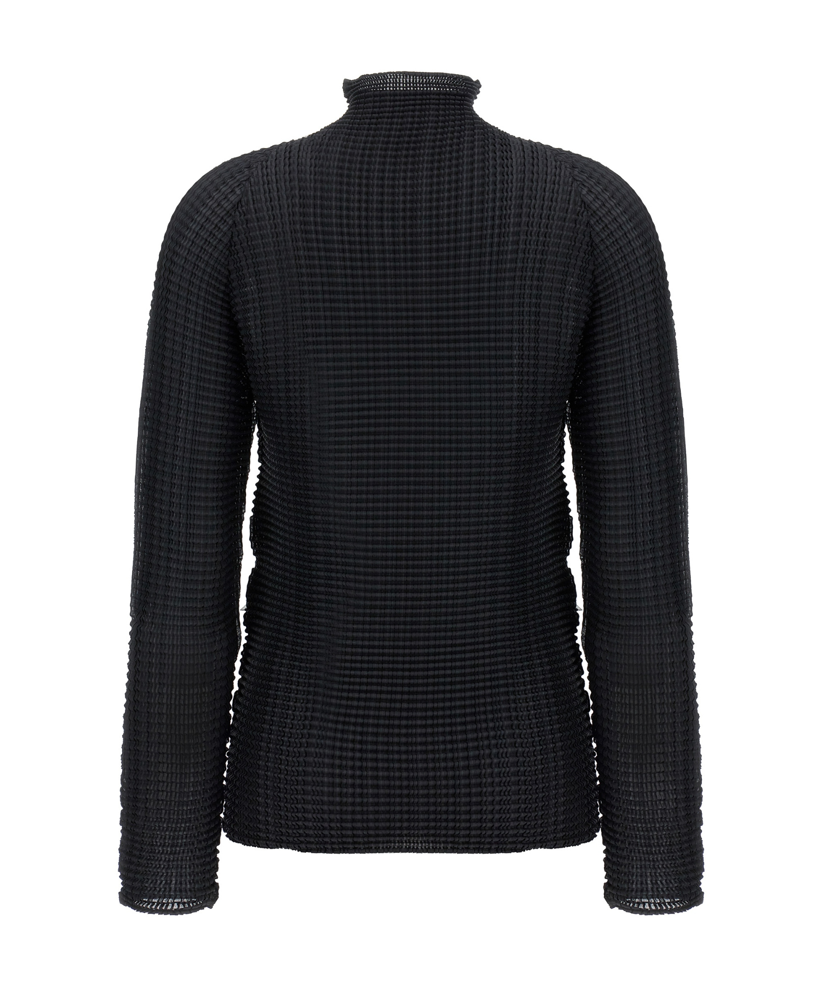 Issey Miyake Pleated Turtleneck Blouse In Black