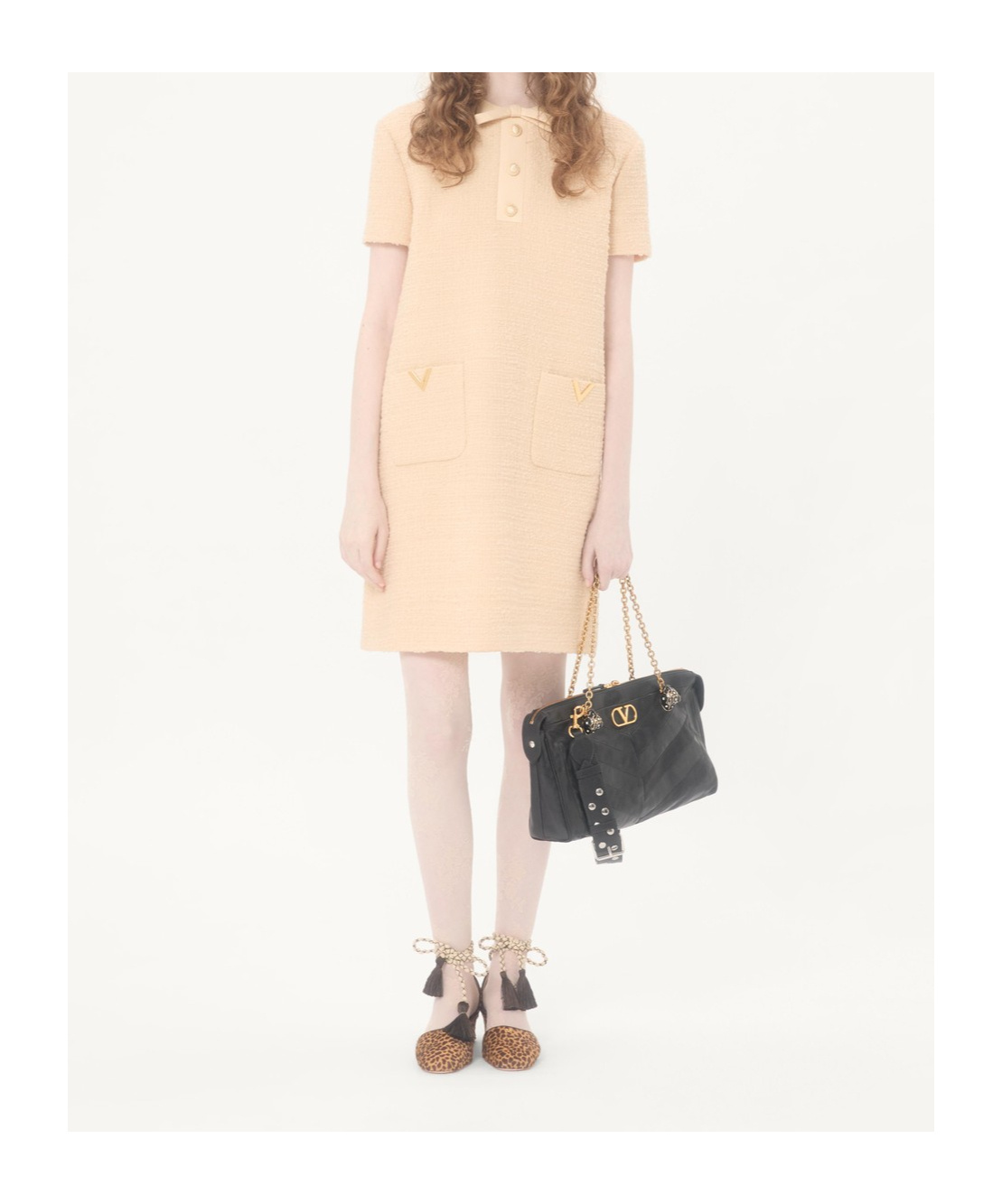 Valentino Wool Dress Short Sleeves Textured Fabric Bow In Orange