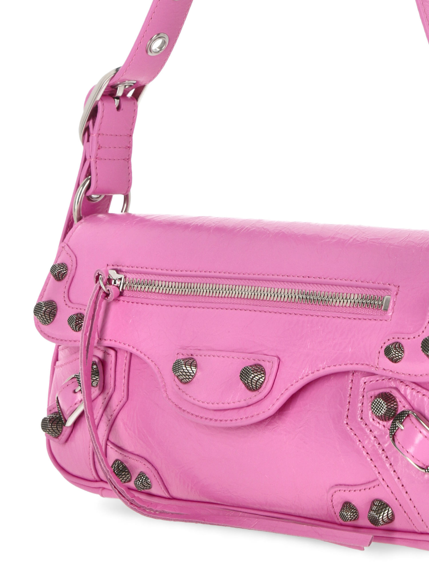 Balenciaga Green Leather Shoulder Handbag With Magnetic Closure And Metal Details In Pink