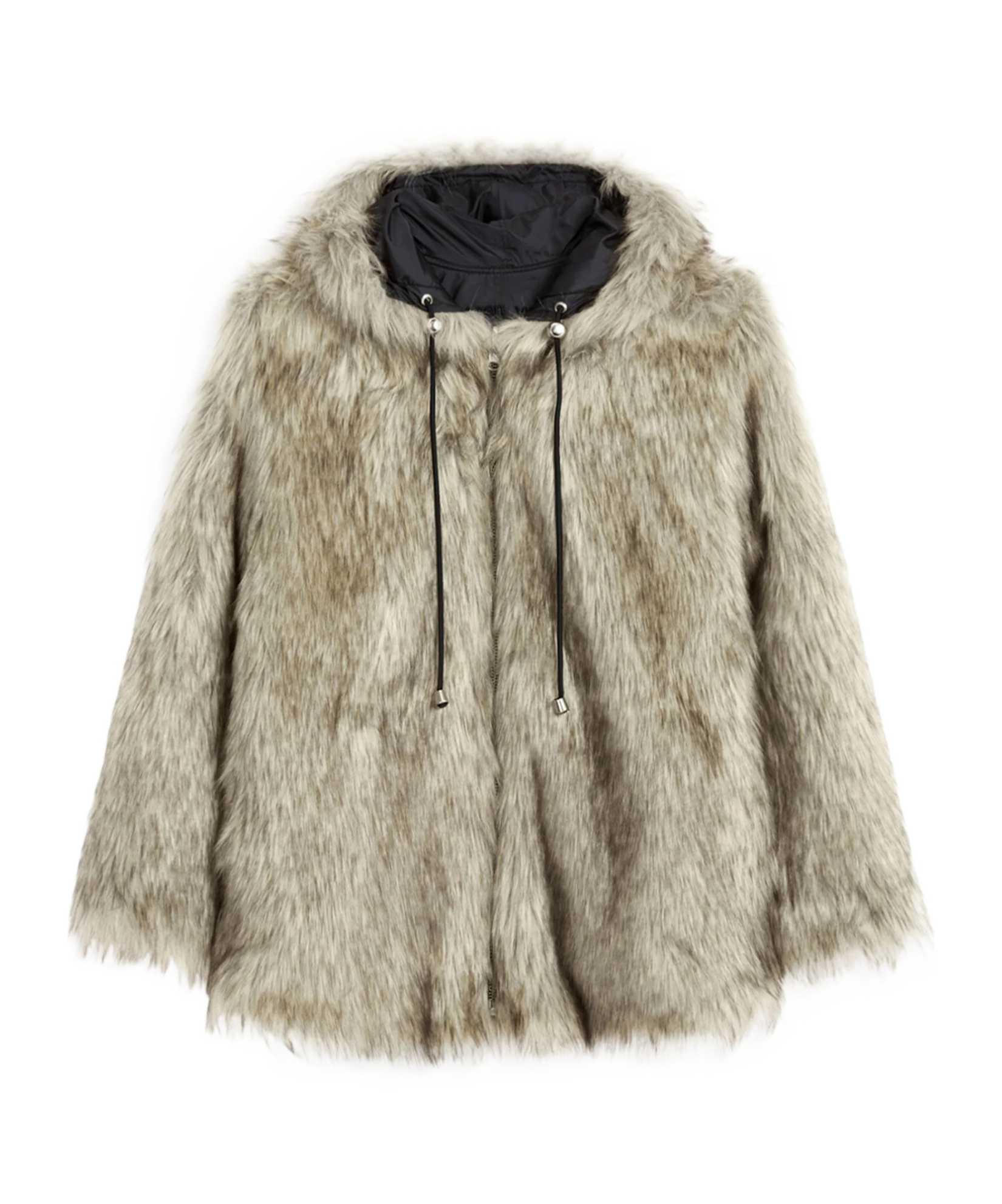 Open Yy Hooded Reversible Faux Fur Jacket In Neutral