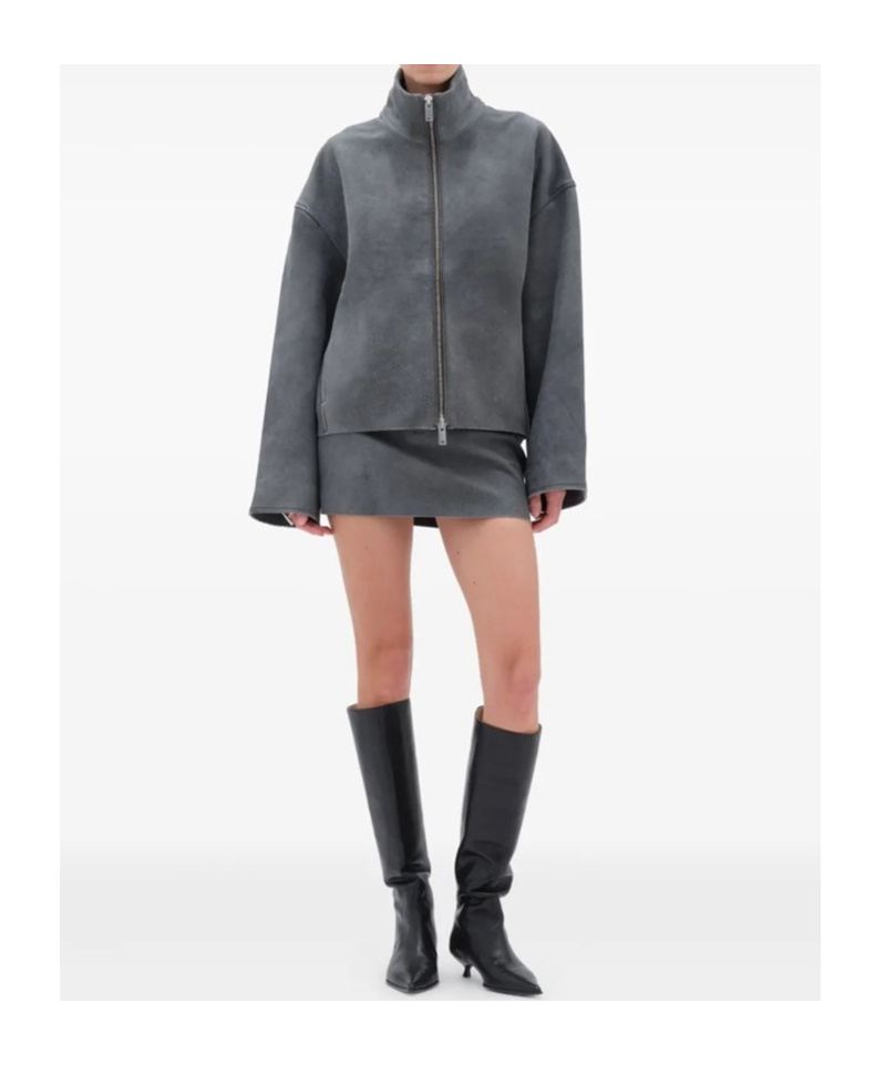 Remain Birger Christensen Zippered Long-sleeve Leather Jacket In Gray