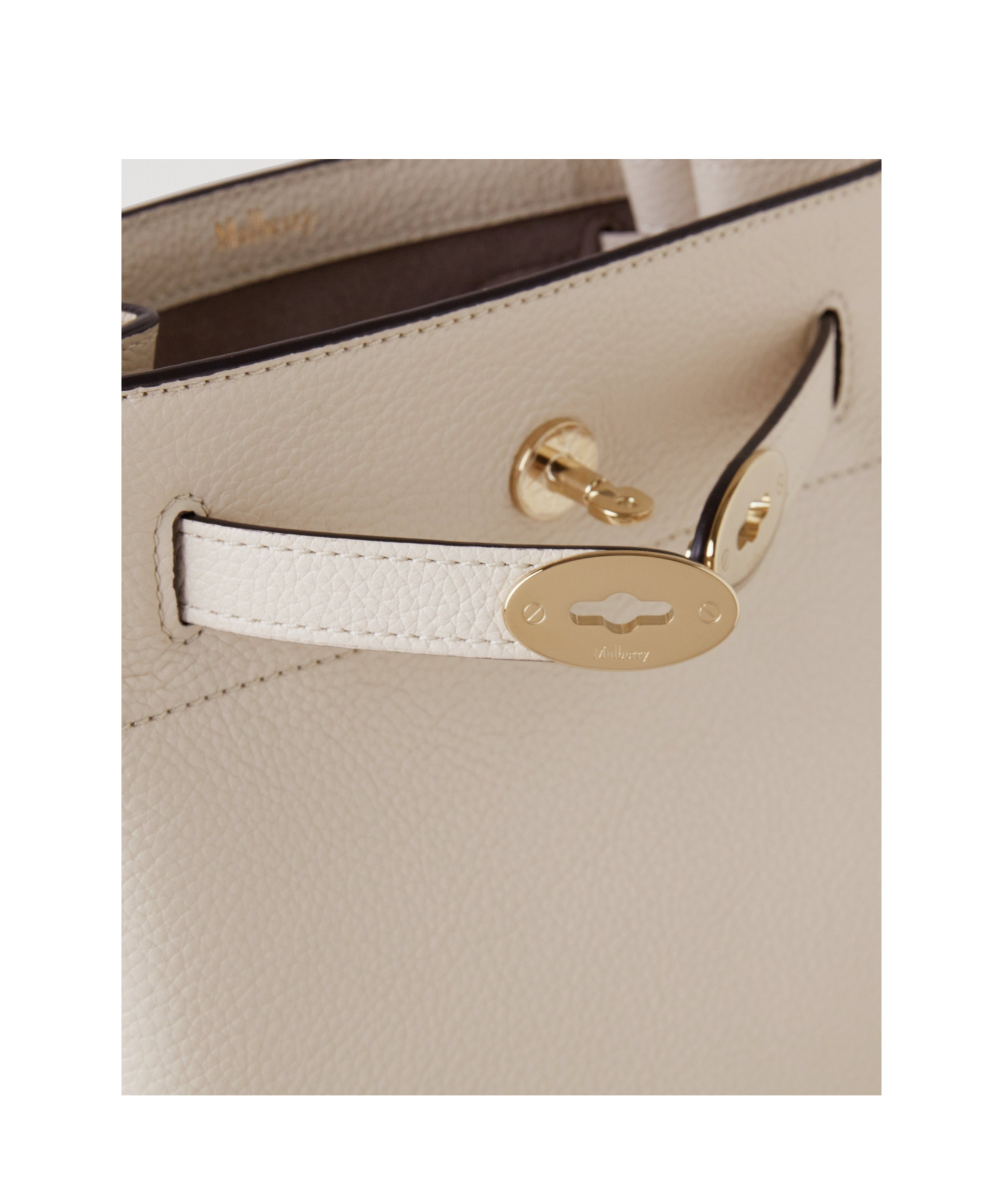 Mulberry 'islington Mini' White Bucket Bag With Turn-lock Closure And Logo In Nude