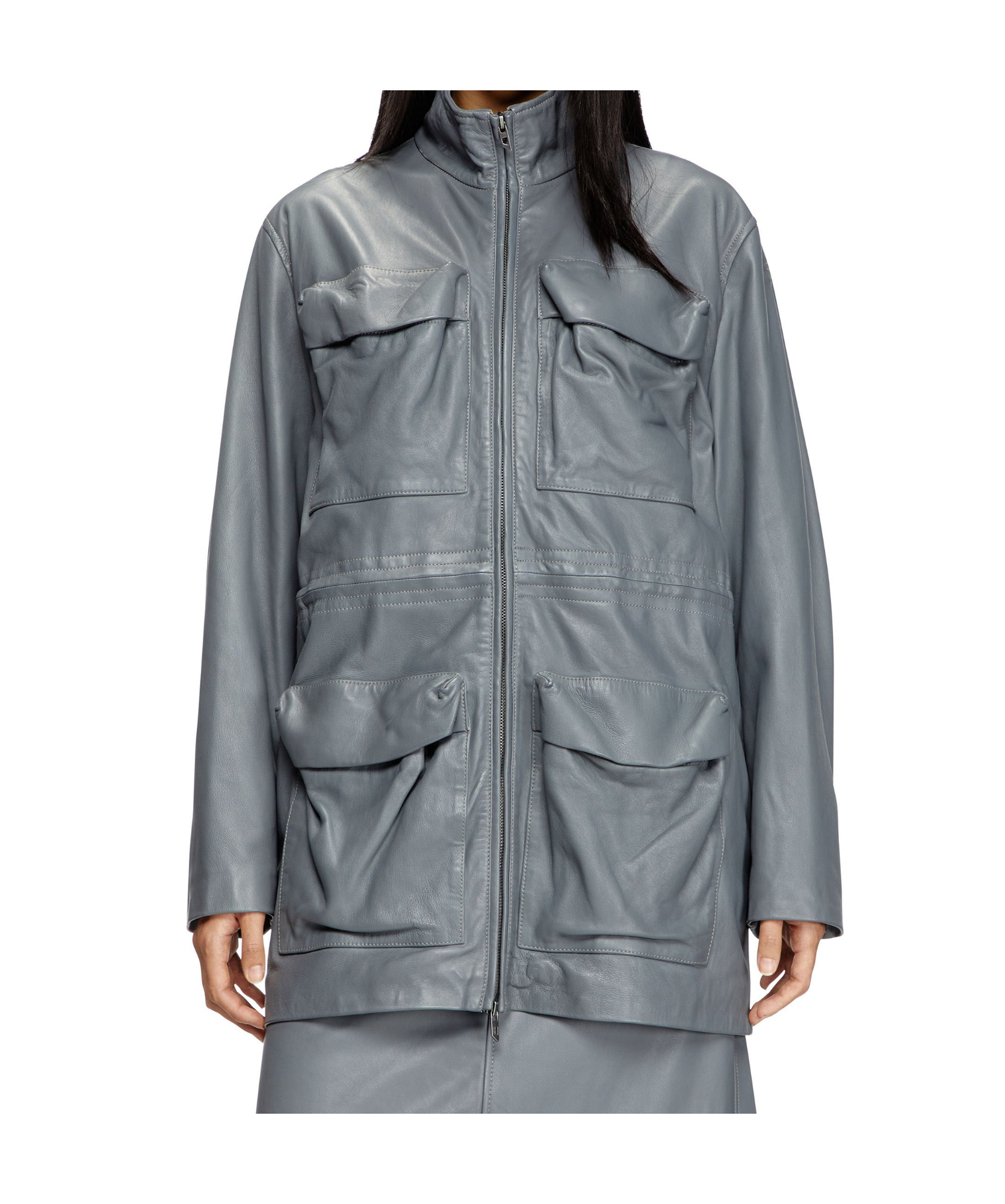 Shop Diesel L-wen Leather Jacket In Gray