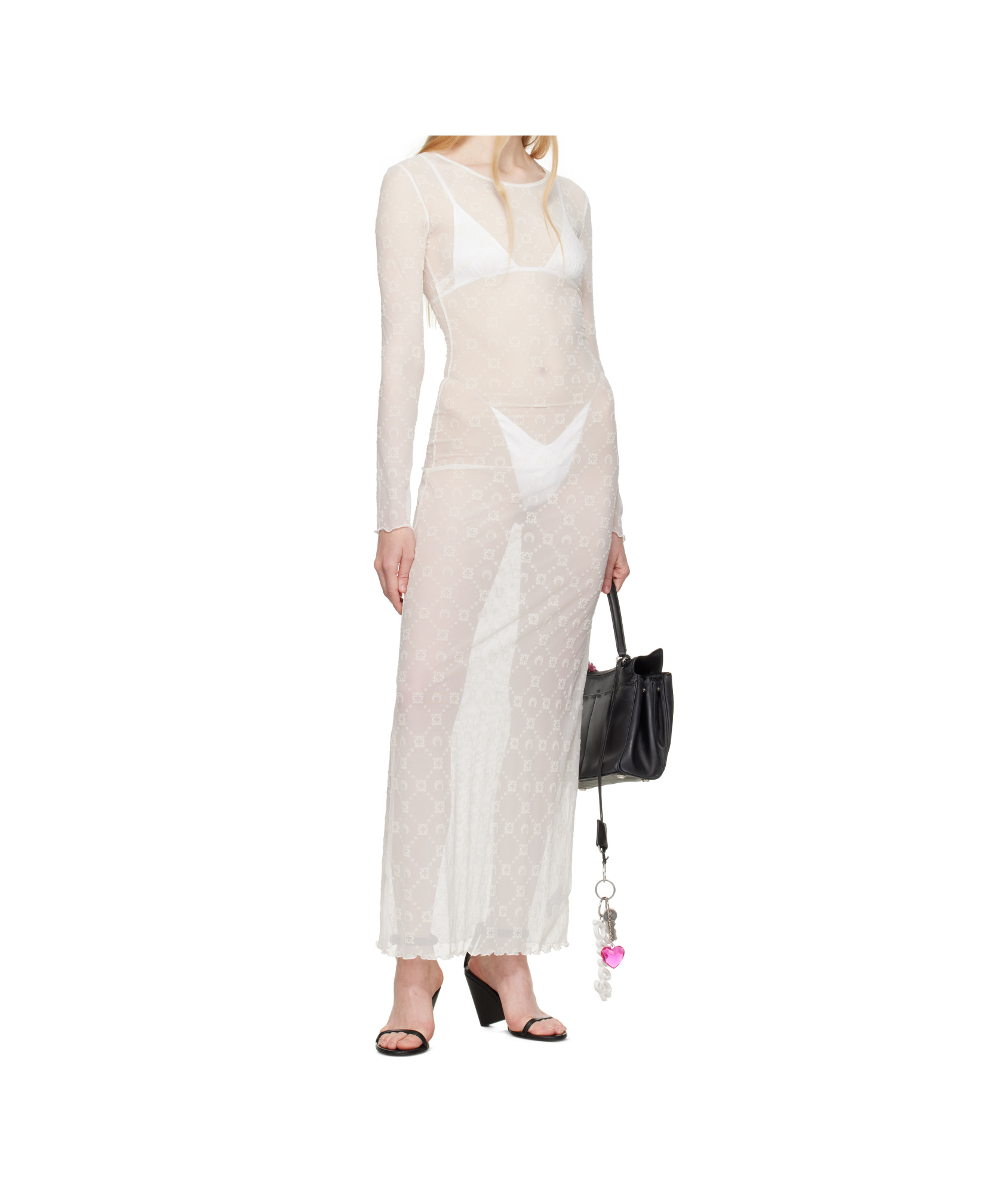 Marine Serre White Moonogram Mesh Flock Maxi Dress