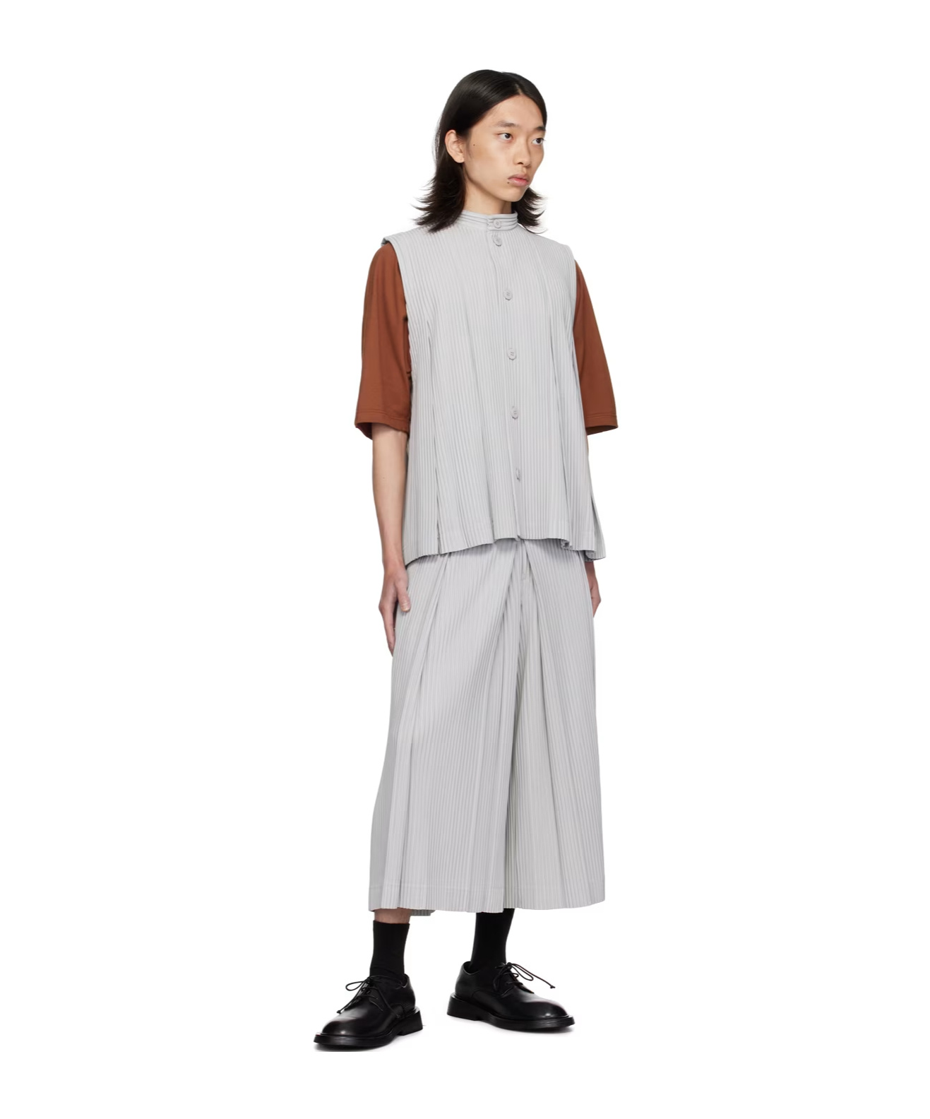 Issey Miyake Gray Tucked Vest In White
