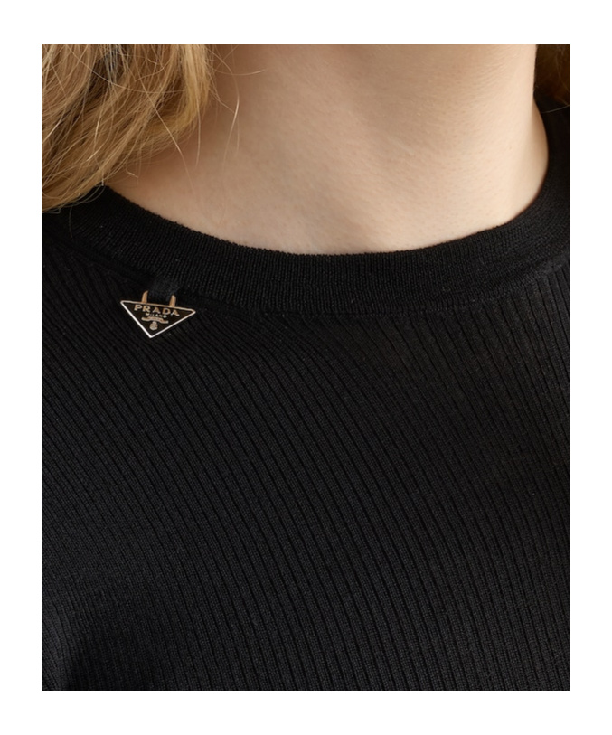 Prada Textured Wool Crewneck Sweater With Long Sleeves In Black