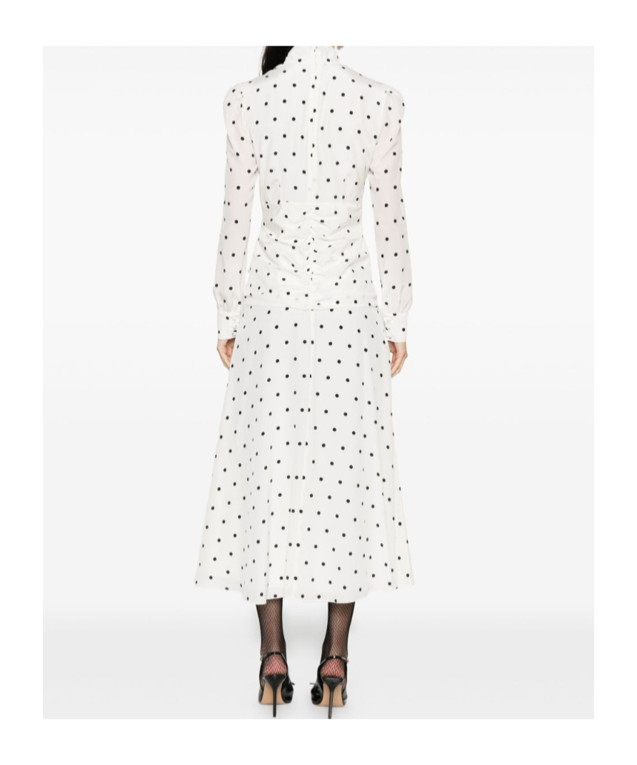 Alessandra Rich Bow-embellished Gathered Polka-dot Silk-georgette Midi Dress In White
