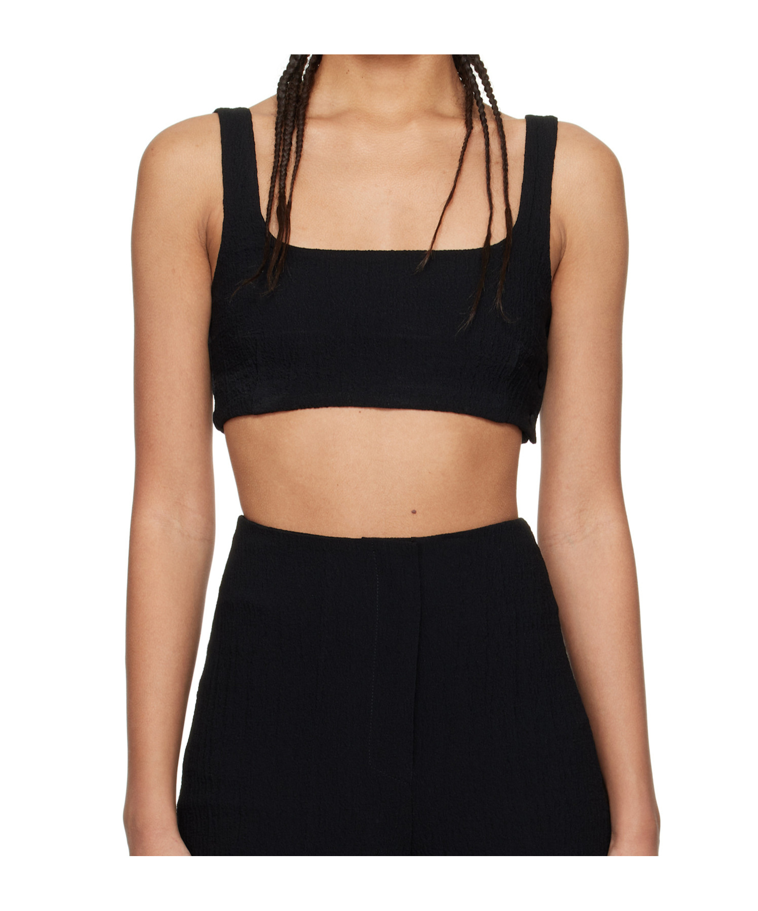 Nanushka Black Anouk Seersucker Bralette Top In Black