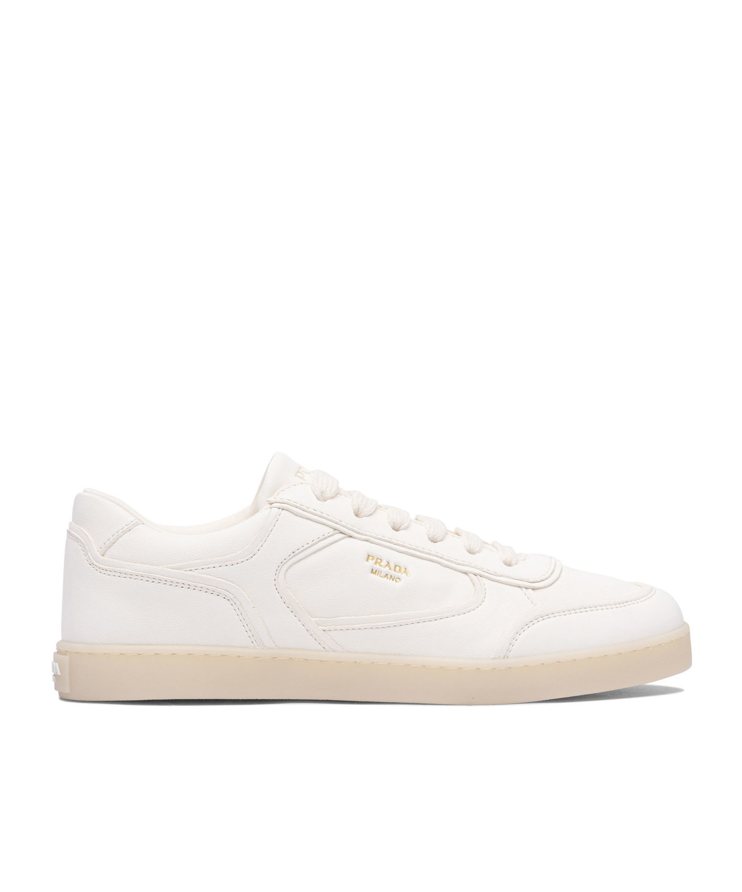 Prada Leather Low-top Sneakers Round Toe In Nude