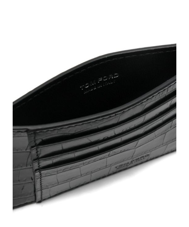 Tom Ford Logo Debossed Embossed Card Holder In Black
