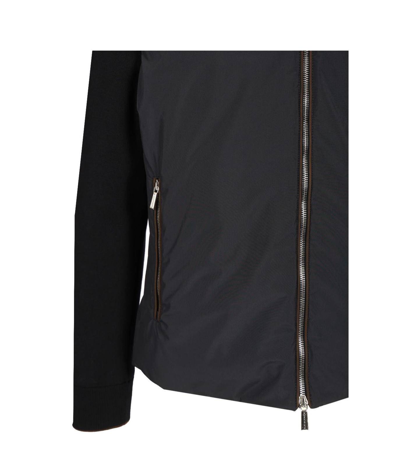 Moorer Navy Blue Solid Mock Collar Jacket In Blue