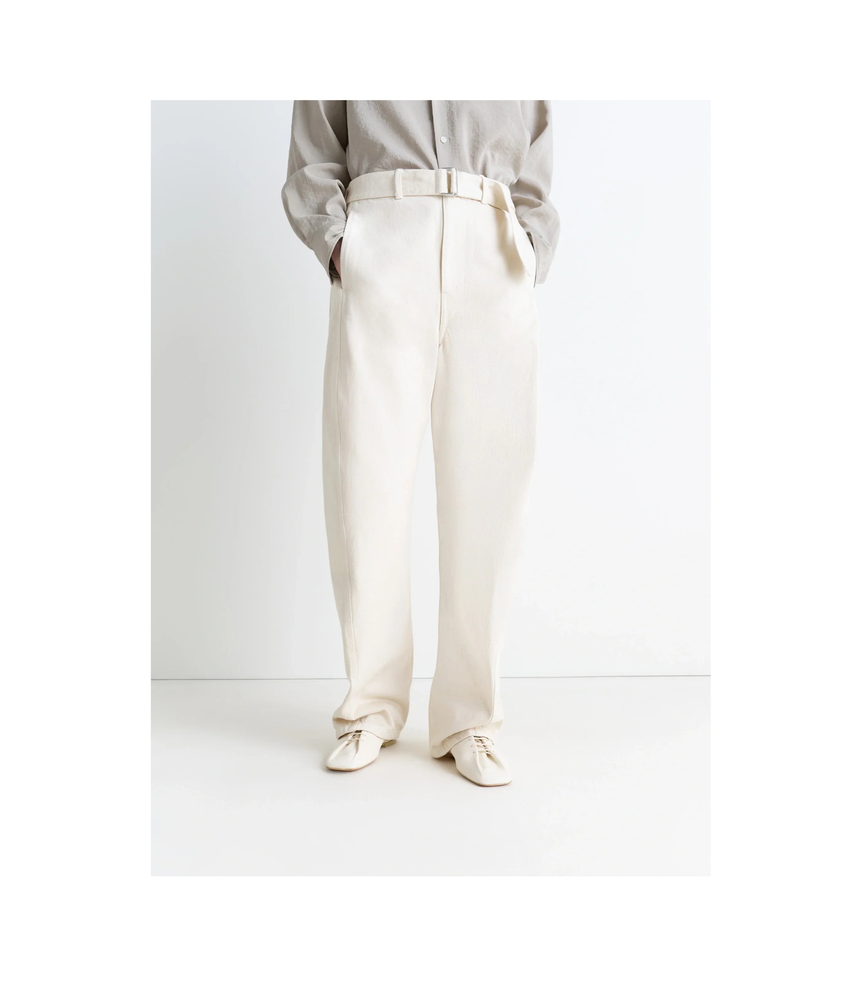 Lemaire Souris Lace Up Leather Heel Shoes In White