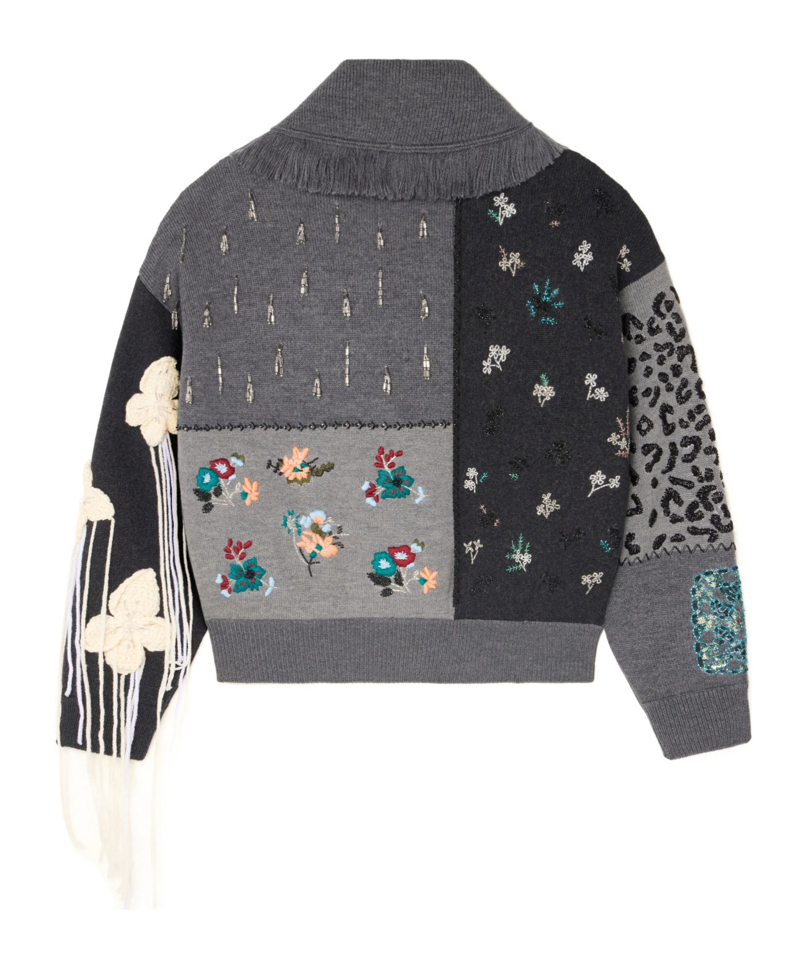 Alanui Midnight In Manhattan Embellished Fringed Cardigan In Gray