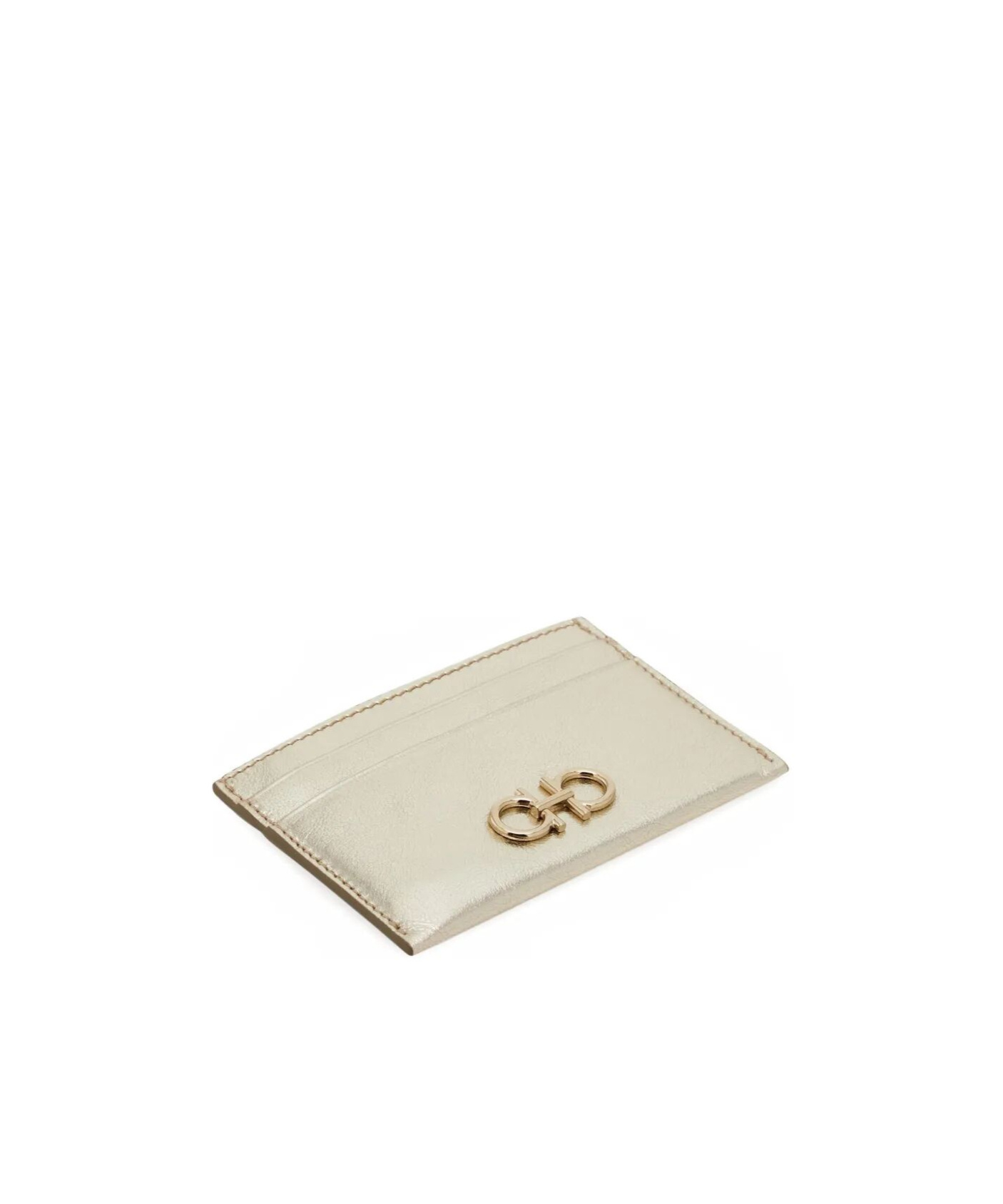 Ferragamo Laminated Leather Card Holder With Gold-tone Hardware In White