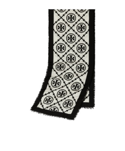 Tory Burch T Monogram Bordered Scarf In Black