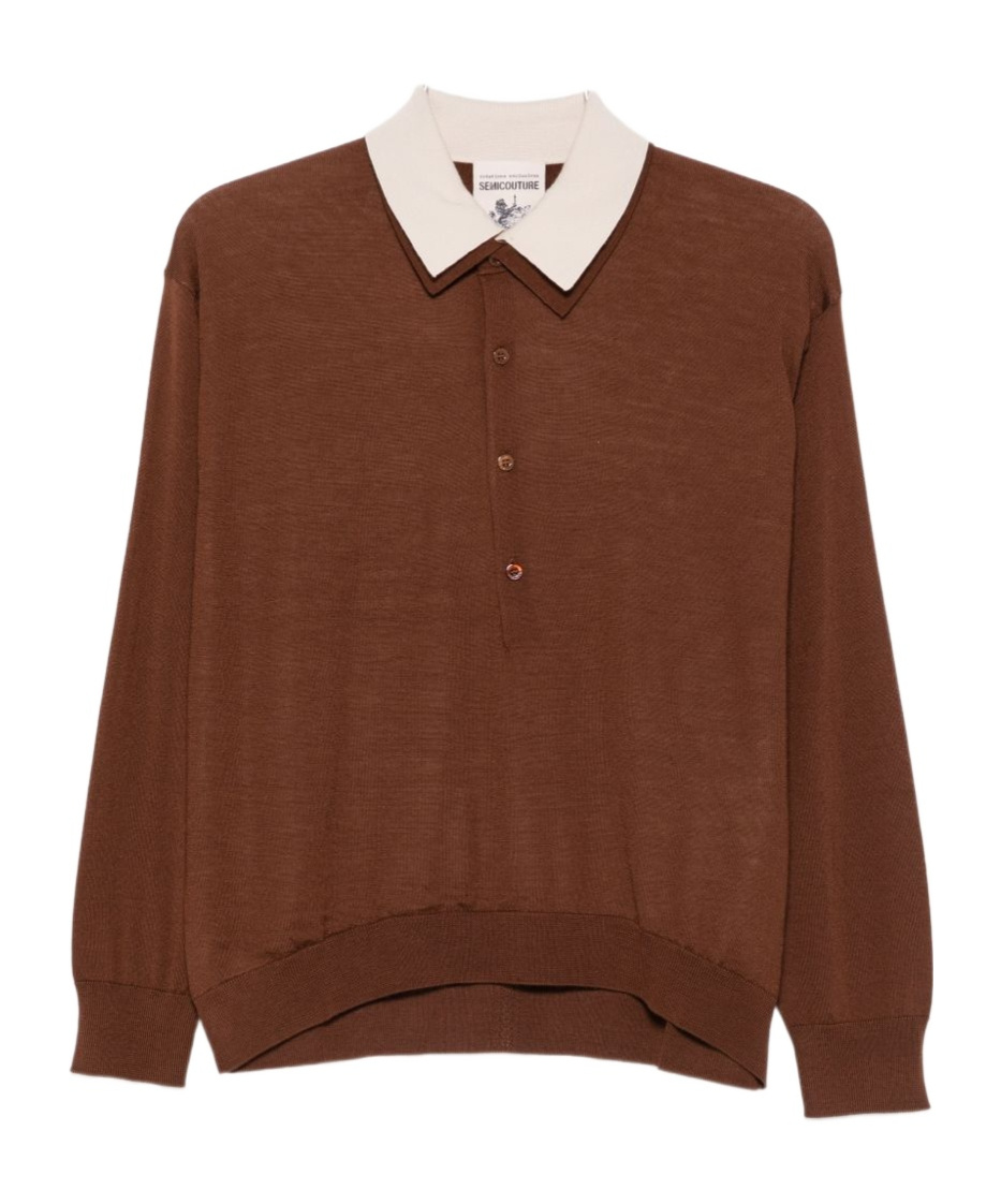 Semicouture Color-block Collar Knit Top In Brown