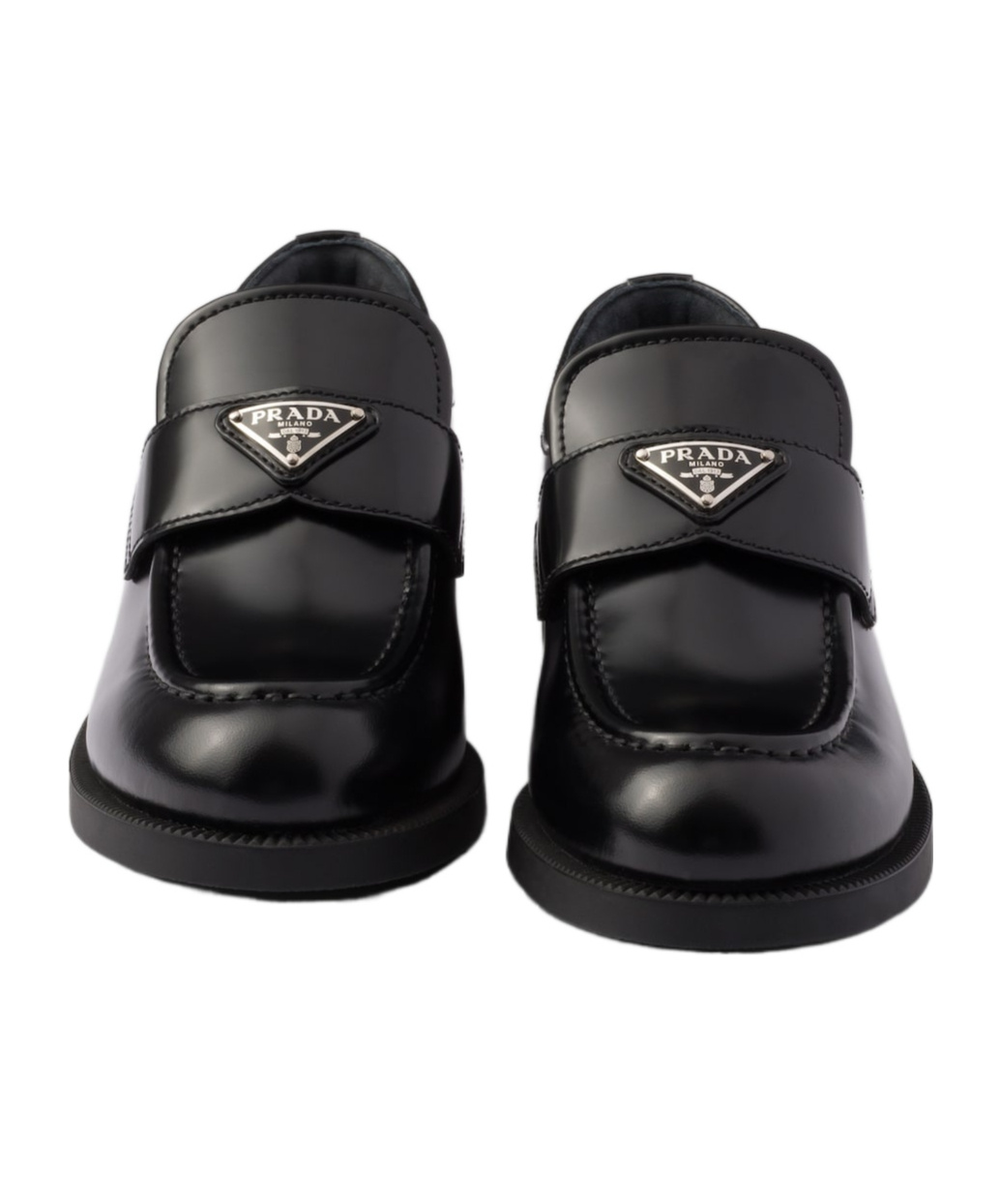 Prada Logo-plaque Leather Loafers In Black