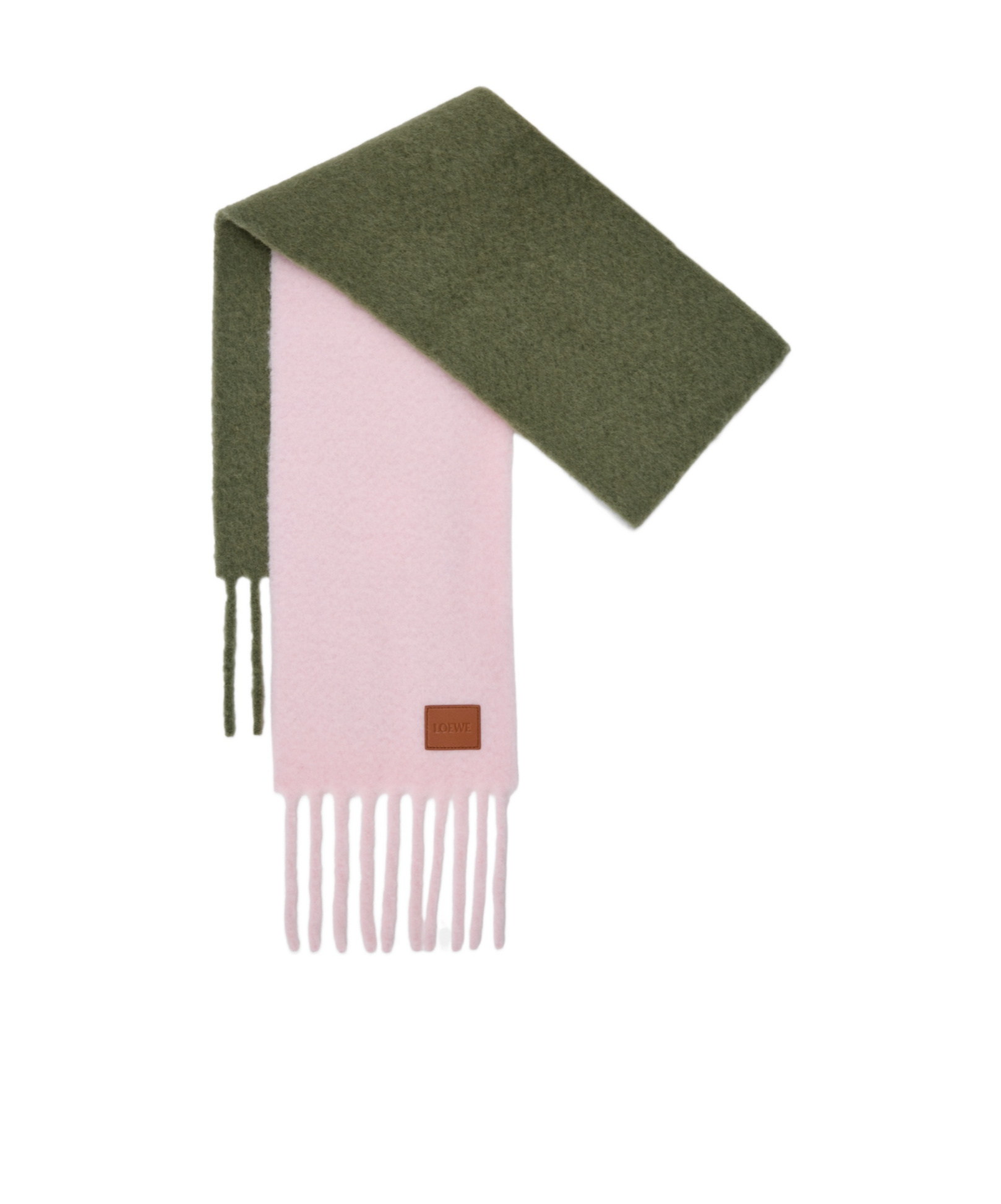 Loewe Logo Patch Fringed Scarf In Green