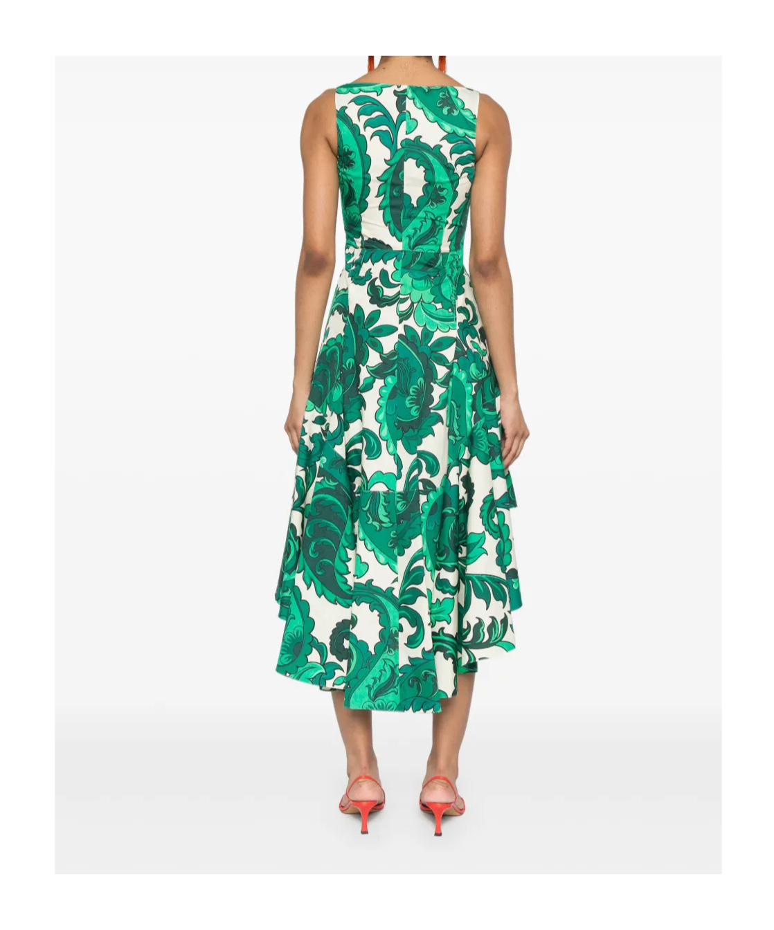 Etro Paisley Print Asymmetric Midi Dress In Green Multi