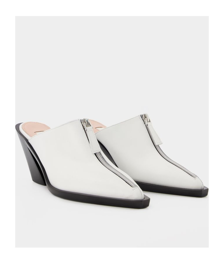 Elleme Paris Eclair-zip 85mm Leather Mules In White