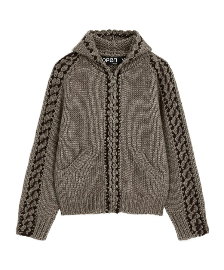 Open Yy Seam-stitched Zip-up Knit Hoodie In Brown