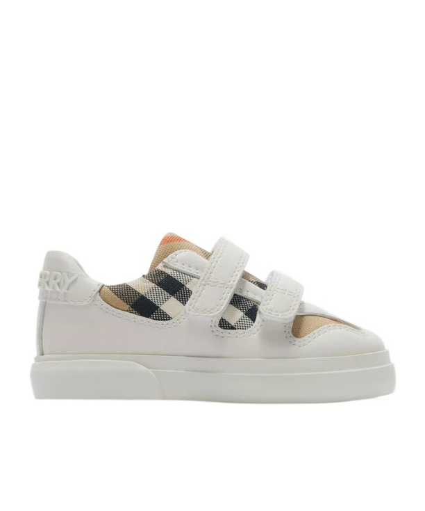 Burberry Childrens Check Cotton And Leather Sneakers In Multi