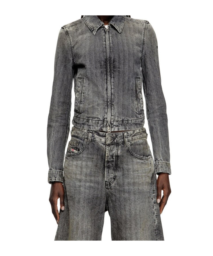 Diesel Jacket In Herringbone Denim In Black
