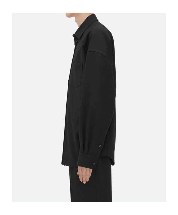 Bottega Veneta Solid Color Wool Overshirt With Breast Pocket In Black